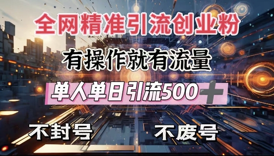 各大网站独家代理引流方法自主创业粉，有实际操作就会有总流量，单人单日引流方法500 ，防封号、不耗号-沐颜网创资源
