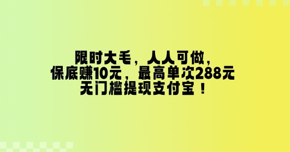 特惠大毛，每个人能做，最低挣10元，最大一次288元，零门槛取现支付宝钱包！-沐颜网创资源