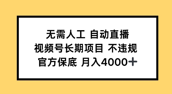 无需全自动直播间，微信视频号长期项目 不违规，官方网最低月入4k上下-沐颜网创资源