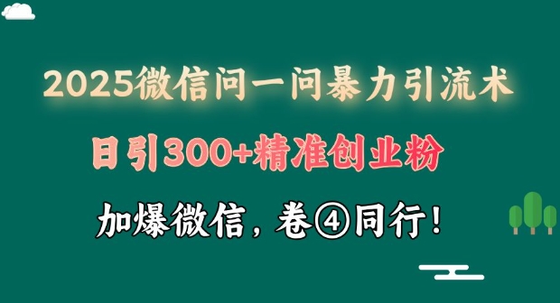 2025最新微信问一问暴力行为引流术揭密，日引300 自主创业粉，单日转现四位数-沐颜网创资源