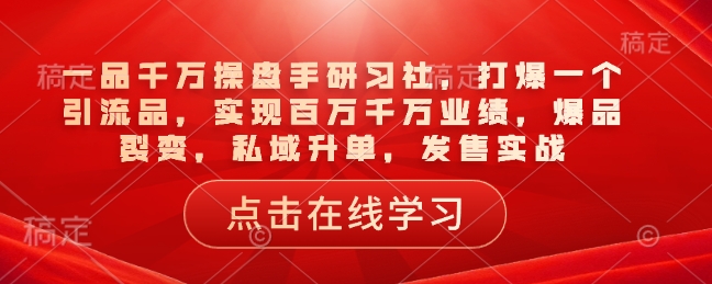 一品一定股票操盘手研习社，打穿一个引流品，完成上百万一定销售业绩，爆款裂变式，公域升单，开售实战演练-沐颜网创资源