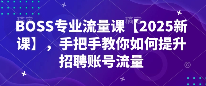 BOSS技术专业总流量课【2025新授课】，教你如何怎样提高招骋账户总流量-沐颜网创资源