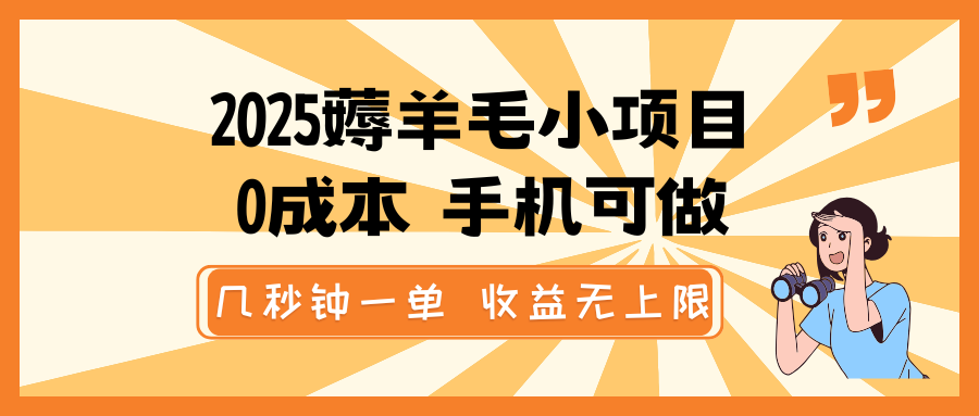 2025撸羊毛小程序，0成本费 手机能做，几秒一单，盈利无限制-沐颜网创资源