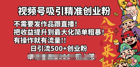 微信视频号吸引住精确自主创业粉，不用更新视频跟直播间，有实际操作就会有总流量，日引500 自主创业粉-沐颜网创资源