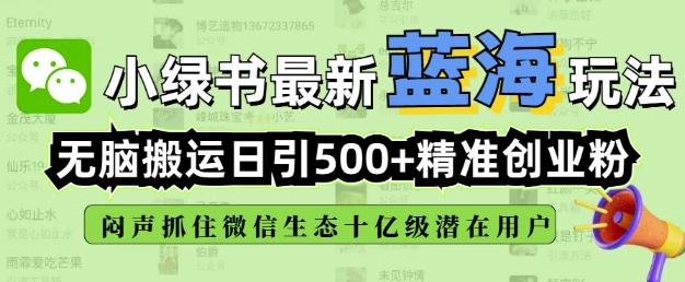 小绿书没脑子运送引流方法，自动式日引500精确自主创业粉，微信生态圈内又一个闷声发财的好机会-沐颜网创资源