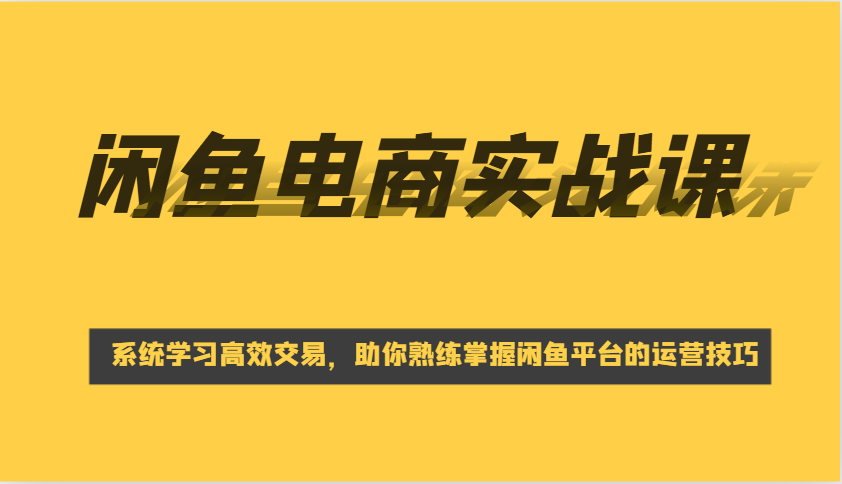 闲鱼平台电子商务实战演练课，系统的学习高效率买卖，帮助你灵活运用淘宝闲鱼的运营方法-沐颜网创资源