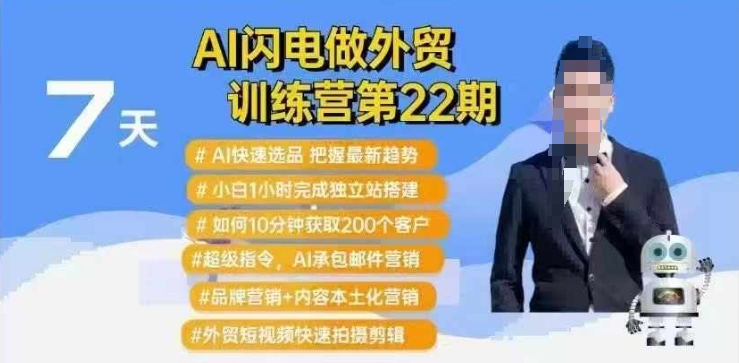 AI雷电做跨境电商夏令营第22期：Al迅速选款 新手1小时完成自建站构建 10min获得200个客户等-沐颜网创资源