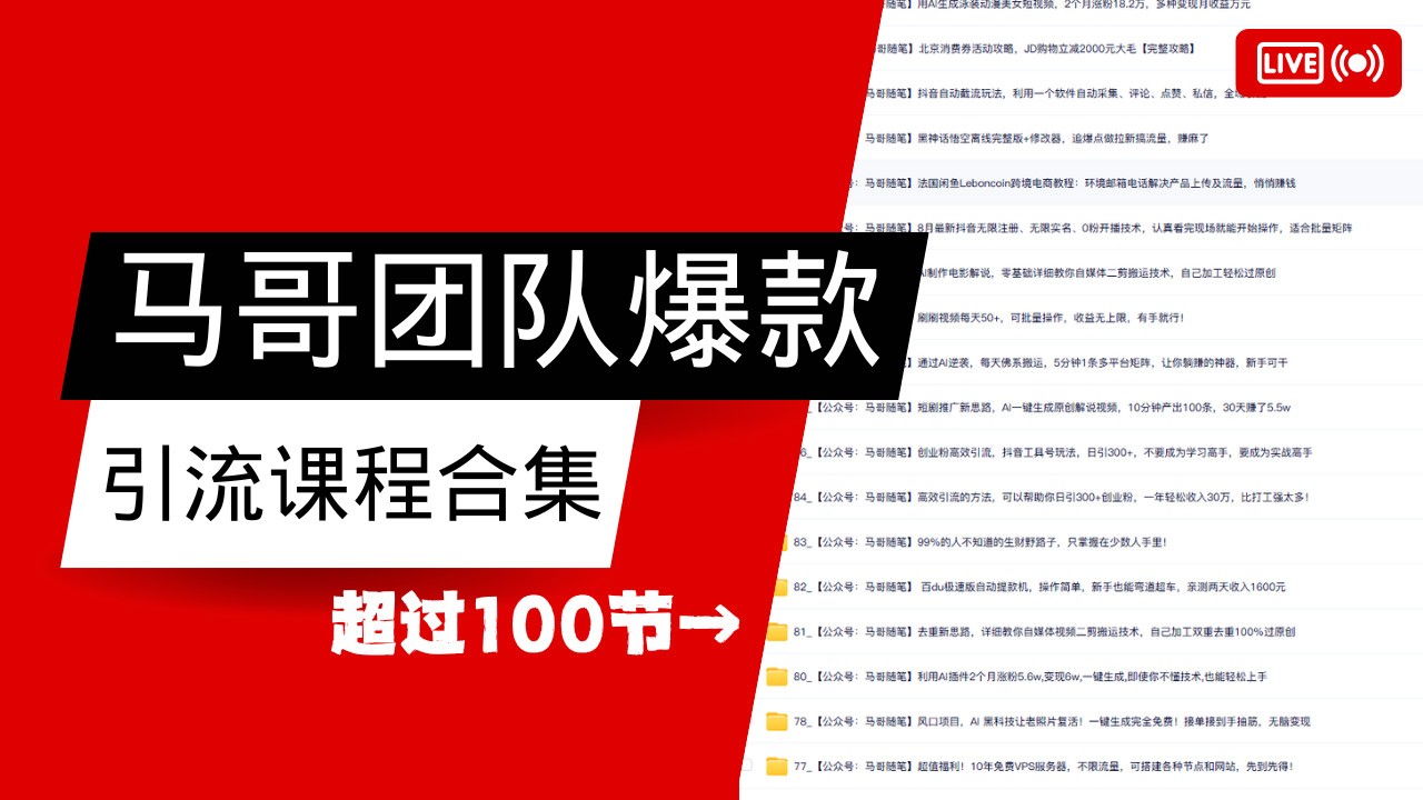 马哥团队【122节】最全项目爆款引流课程合集【持续更新】-沐颜网创资源