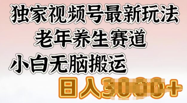 原创视频号全新游戏玩法，老年养生跑道，新手没脑子运送，日入好几张-沐颜网创资源