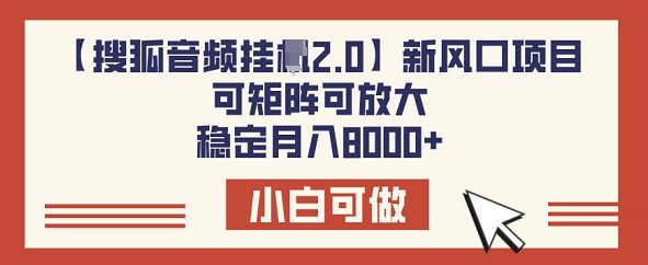 【搜狐网声频挂JI2.0】新蓝海项目，可引流矩阵可变大，平稳月入8k-沐颜网创资源