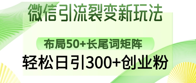 微信加粉裂变式新模式：合理布局50 长尾关键词引流矩阵，轻轻松松日引300 自主创业粉-沐颜网创资源