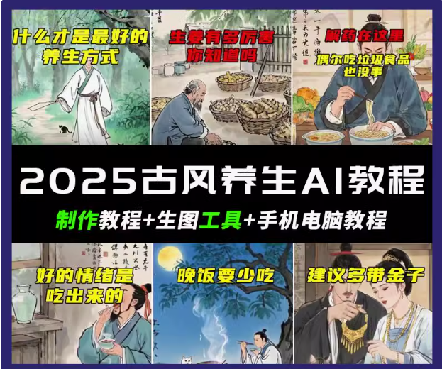 抖音视频AI唯美古风健康养生视频教学日入五张 轻轻松松增粉 10W-沐颜网创资源