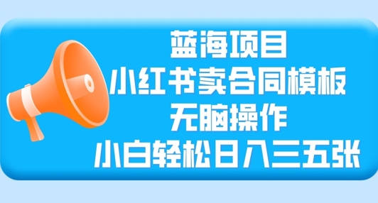 蓝海项目，小红书的卖合同范本，没脑子实际操作，新手轻轻松松日入三张-沐颜网创资源
