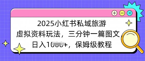 2025小红书的公域度假旅游虚似材料游戏玩法，三分钟一篇图文并茂，日入好几张 家庭保姆级实例教程-沐颜网创资源