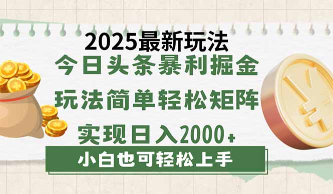 今日今日头条2025全新游戏玩法，构思简易，拷贝，真正实现引流矩阵日入2000-沐颜网创资源