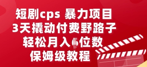 短剧剧本cps暴力行为新项目，3天撬起付钱歪门邪道，有些人悄悄月入五位数，家庭保姆级实例教程-沐颜网创资源