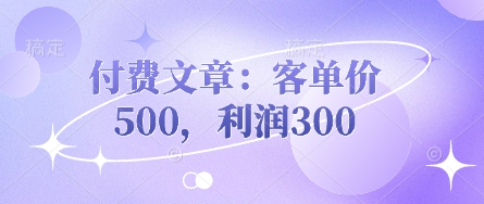付费文章：客单量500，盈利300-沐颜网创资源