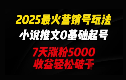 2025最红营销帐号游戏玩法：小说推文0基本养号，7天吸粉5000，盈利轻轻松松破k-沐颜网创资源