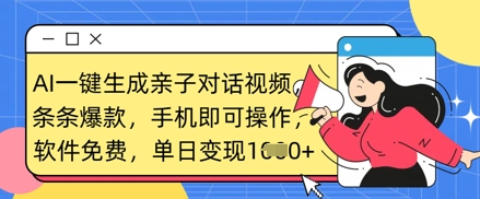 AI一键生成亲子对话短视频，一条条爆品，一部手机即可操作，单日转现多张-沐颜网创资源