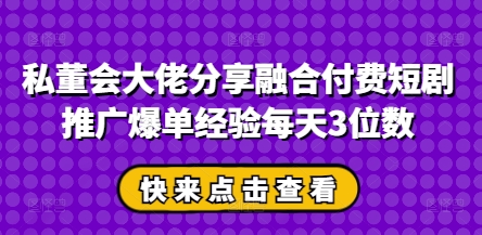 私董会巨头共享结合付钱短剧剧本营销推广打造爆款工作经验每日3个数-沐颜网创资源