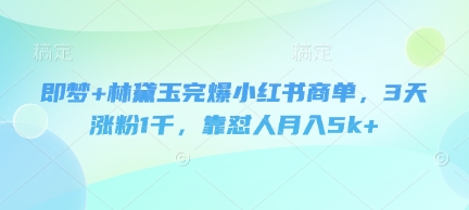即梦+林黛玉完爆小红书商单，3天涨粉1千，靠怼人月入5k+-沐颜网创资源