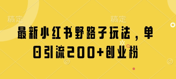 全新小红书的歪门邪道游戏玩法，单日引流方法200 自主创业粉-沐颜网创资源