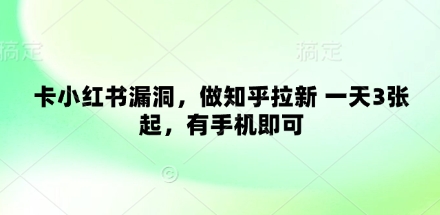 卡小红书的系统漏洞，做知乎问答引流 一天3张起，有手机就可以-沐颜网创资源