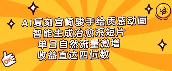 AI还原宫崎骏动漫手绘画层次感动漫，智能化形成治愈系动漫短视频，单日自然搜索流量猛增，盈利直通四位数-沐颜网创资源