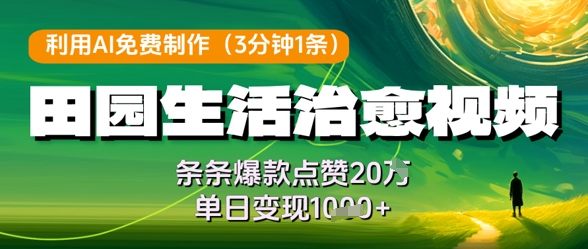 利用AI免费制作田园生活治愈视频，条条爆款点赞20W，单日变现几张-沐颜网创资源