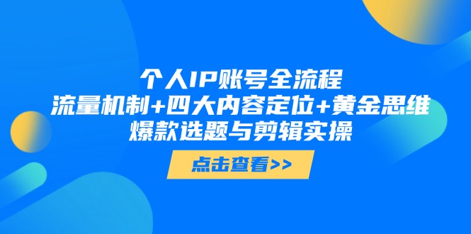 个人IP账号全流程：流量机制+四大内容定位+黄金思维, 爆款选题与剪辑实操-沐颜网创资源