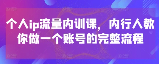 个人ip流量内训课，内行人教你做一个账号的完整流程-沐颜网创资源