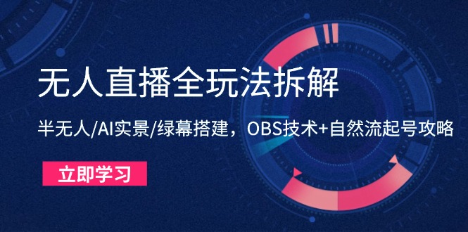 无人直播全玩法拆解：半无人/AI实景/绿幕搭建，OBS技术+自然流起号攻略-沐颜网创资源