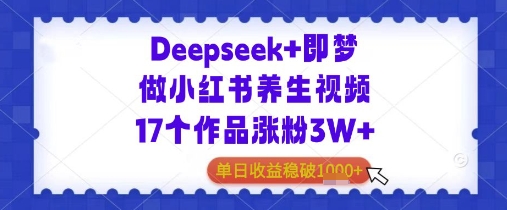 Deepseek 即梦做小红书的中医养生视频17个作品增粉3W 单日盈利多张-沐颜网创资源
