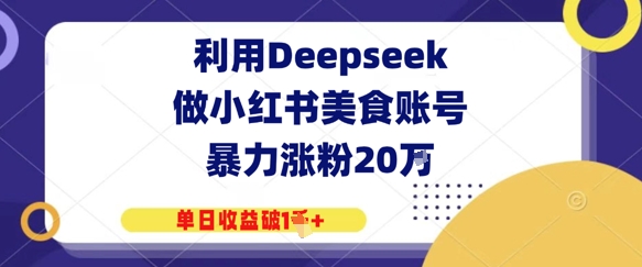 运用Deepseek做小红书美食账户，暴力行为增粉20W，单日盈利破1K-沐颜网创资源