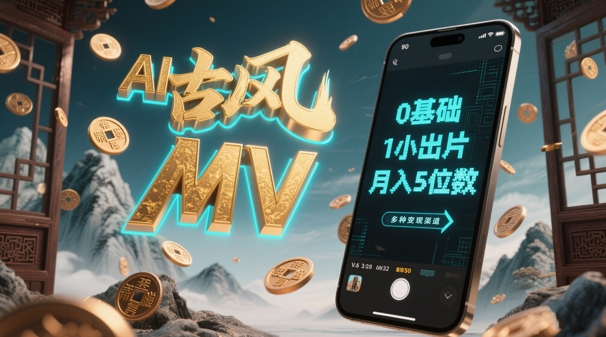 AI一键生成古风音乐MV，0视频剪辑基本1钟头出菲林，多种多样变现渠道，一部手机月入5个数-沐颜网创资源