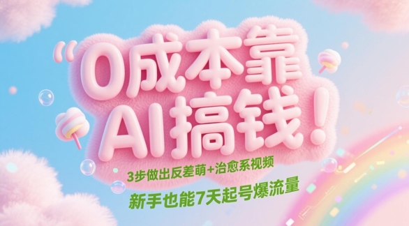 0成本费靠AI弄钱！3步作出反差 治愈系动漫短视频，初学者也可以7天养号爆总流量-沐颜网创资源