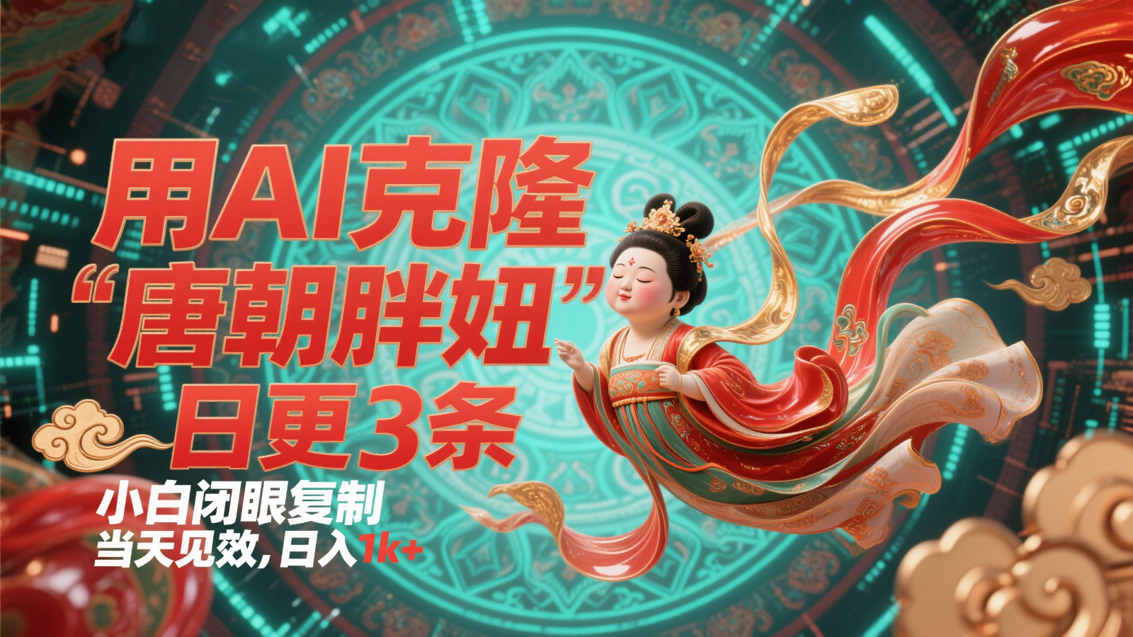 用AI复制“唐代肥妞”日更3条，服务平台玩命拉流，新手闭上眼拷贝，当日奏效，日入1k-沐颜网创资源