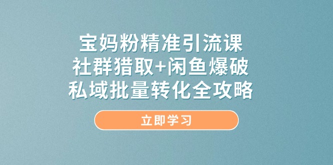 宝妈粉精准引流方法课，社群营销捕获 闲鱼平台工程爆破，公域大批量转换攻略大全-沐颜网创资源