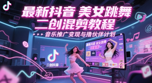 全新抖音美女舞蹈二创剪辑实例教程，总流量高，音乐推广转现与撸伙伴计划-沐颜网创资源
