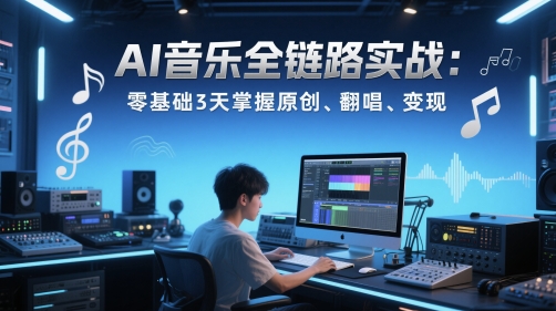AI歌曲全链路营销实战演练转现课：零基础3天把握原创设计、翻唱歌曲、转现-沐颜网创资源