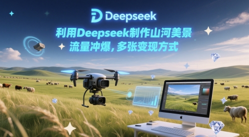 运用Deepseek制做江河美丽风景，总流量冲爆，好几张变现模式-沐颜网创资源