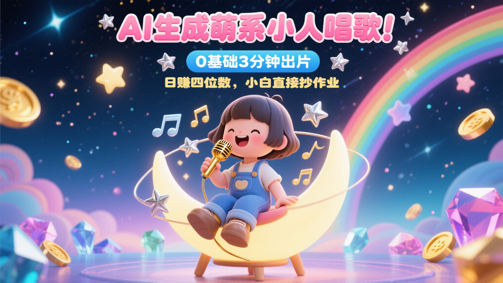 AI形成呆萌奸险小人喝歌！0基本3min出菲林，28个作品增粉9万，日赚四位数，新手立即写作业-沐颜网创资源