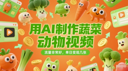 用AI制做蔬菜水果动物视频，总流量很好，单日转现多张-沐颜网创资源