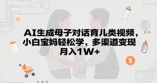AI形成母子对话育儿教育类视频，新手宝妈妈轻松学习，多种渠道转现，月入1W-沐颜网创资源