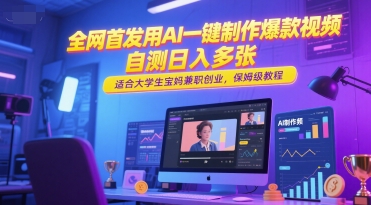 全网首发用AI一键制作爆款视频，自测日入多张，适合大学生宝妈兼职创业，保姆级教程-沐颜网创资源