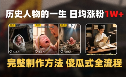 历史人物的一生 日均涨粉1W+，完整制作方法 傻瓜式全流程-沐颜网创资源