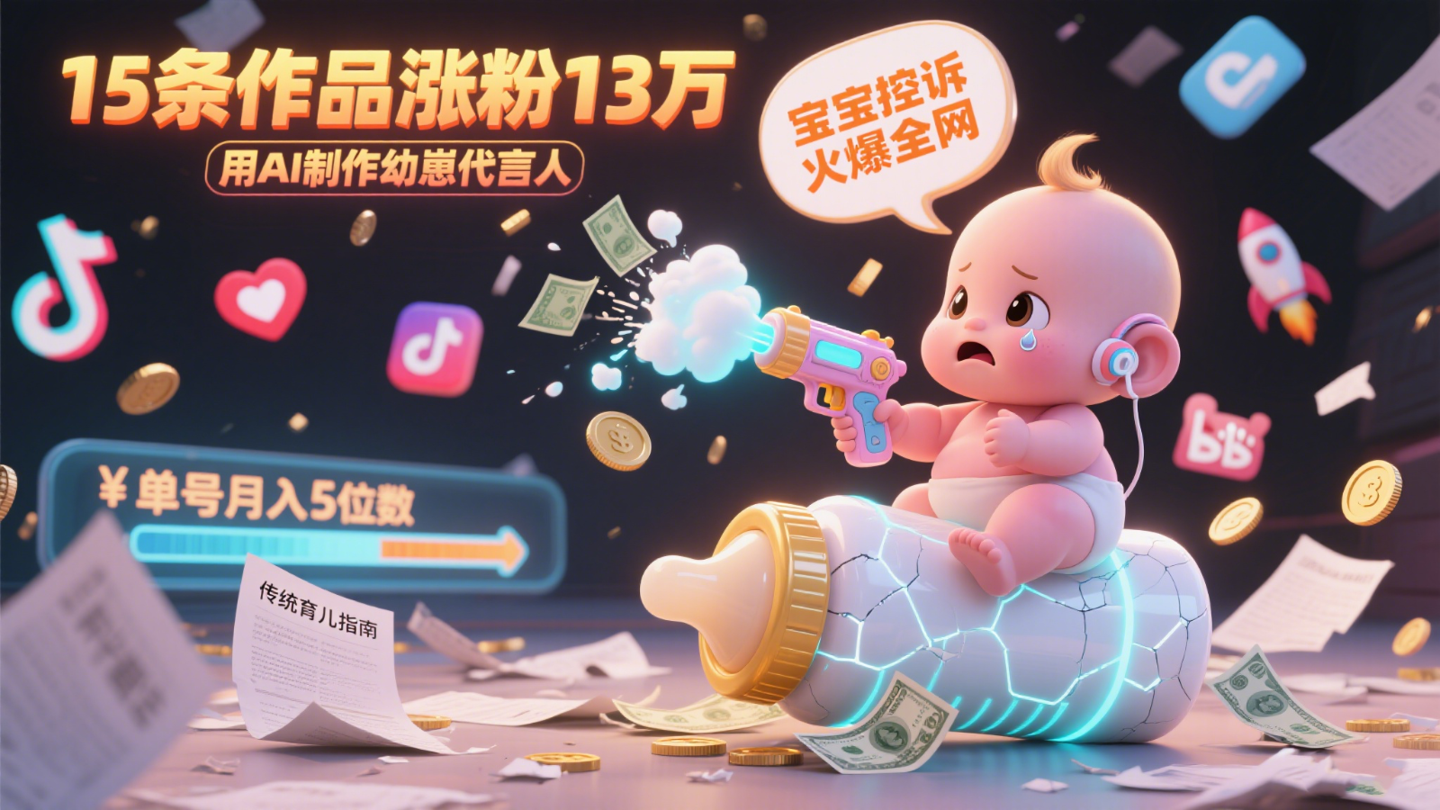 用AI制作幼崽代言人，宝宝的控诉火爆全网，15条作品涨粉13万，单号月入5位数实操教程-沐颜网创资源
