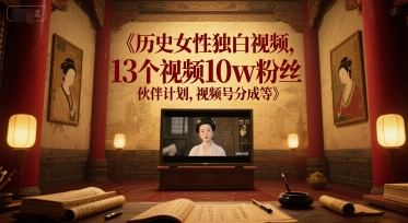 历史女性独白视频，13个视频10w粉丝，伙伴计划，视频号分成等-沐颜网创资源