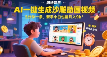 AI一件生成沙雕动画视频，5分钟一条，新手小白也能月入9k+-沐颜网创资源