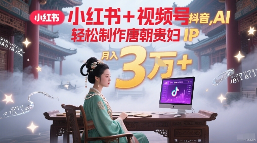 小红书+视频号+抖音，AI轻松制作唐朝贵妇IP，每天30分钟，轻松产出N条，月入3W+-沐颜网创资源